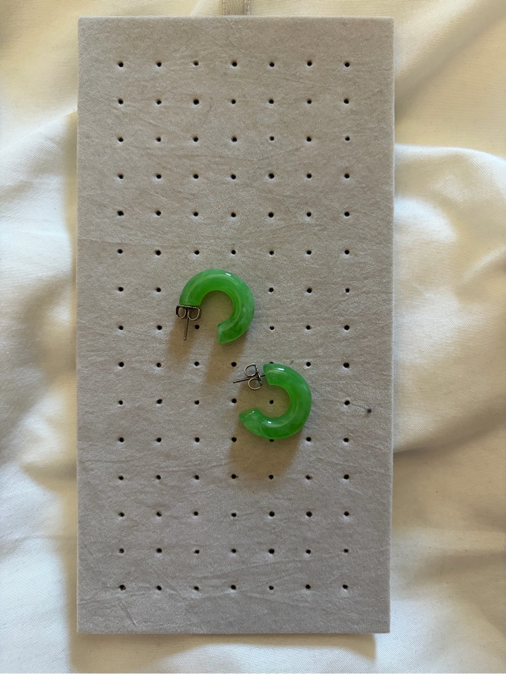 Green Crescent Hoop Earrings — Resin Half-Hoop Studs - TITANIUM